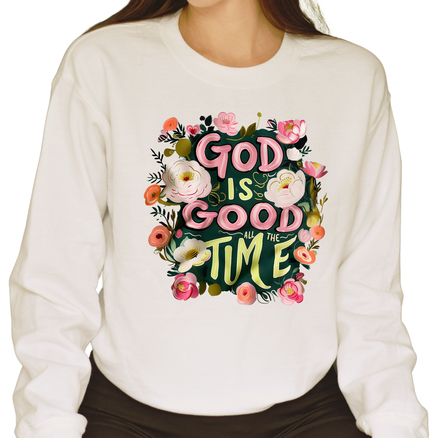 Sweater "God is Good All the Time" con Diseño Floral