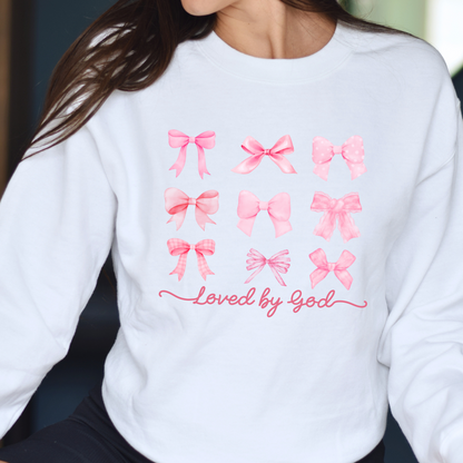 Sweater Rosado "Amada por Dios" lazos- Coquette- Bow- Suéter/ Mujer