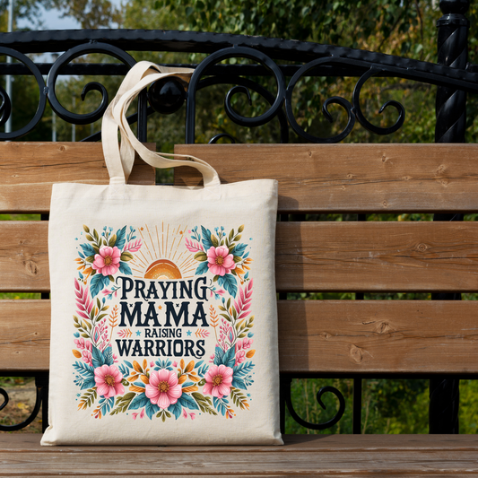 Tote Bag "Praying Mama Raising Warriors" con Estilo Floreado