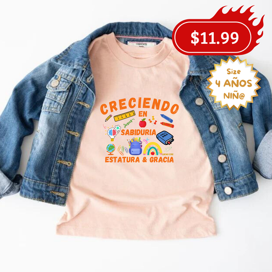 Tshirt "CRECIENDO EN SABIDURIA" PEACH