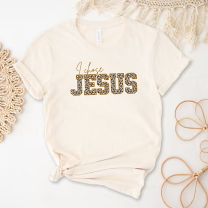 "I chose Jesus" T-shirt Leopardo manga corta. Animal Print