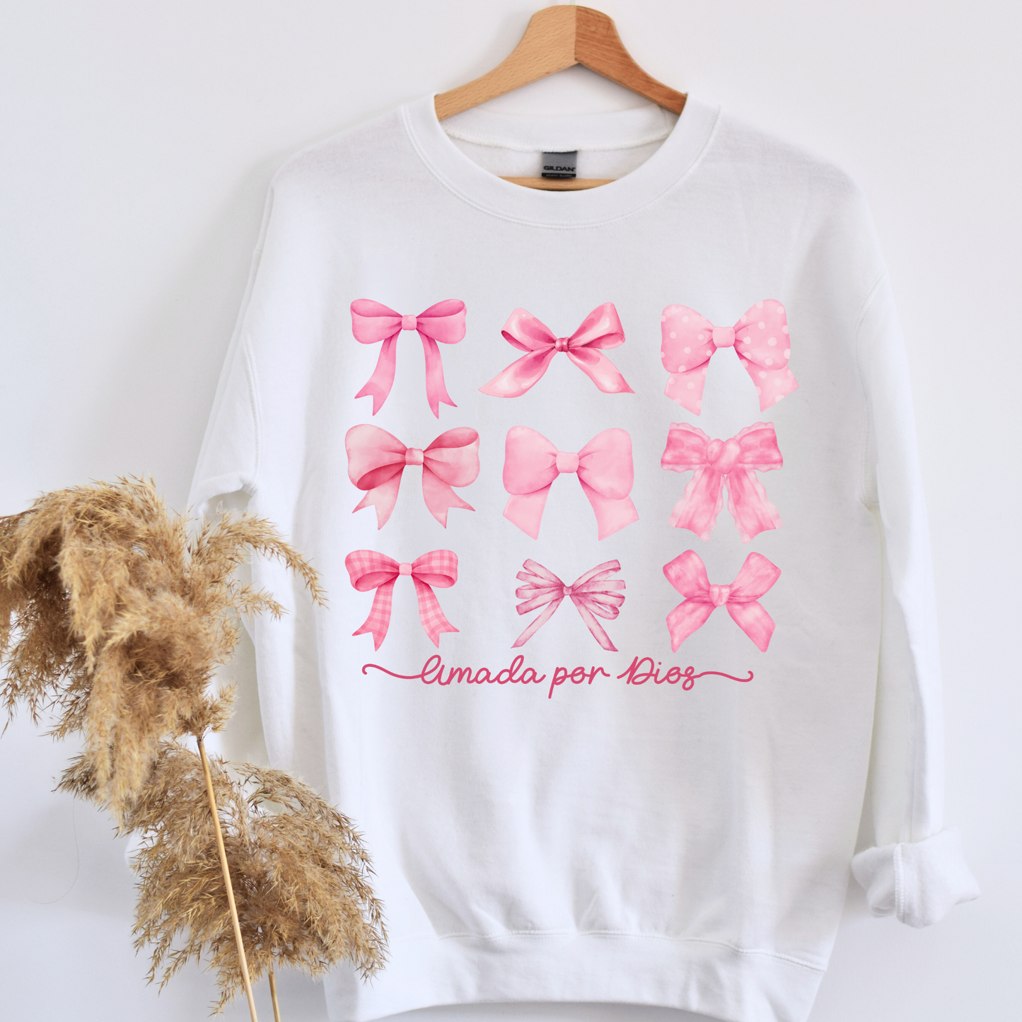 Sweater Rosado "Amada por Dios" lazos- Coquette- Bow- Suéter/ Mujer