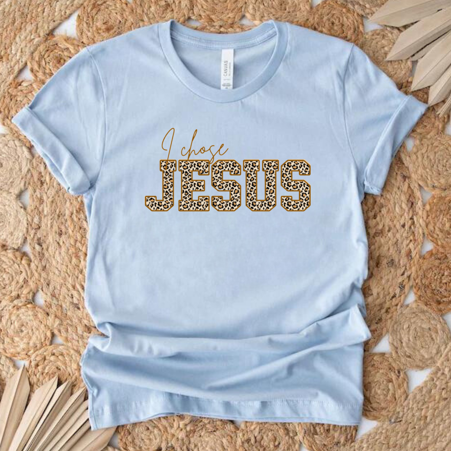 "I chose Jesus" T-shirt Leopardo manga corta. Animal Print