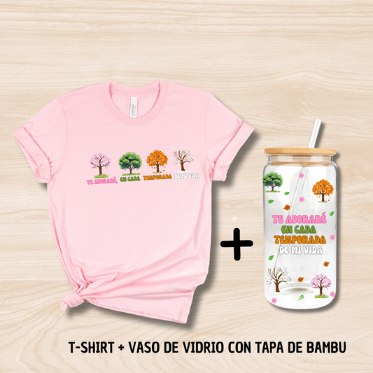 Tshirt + Vaso de vidrio con tapa de bambú