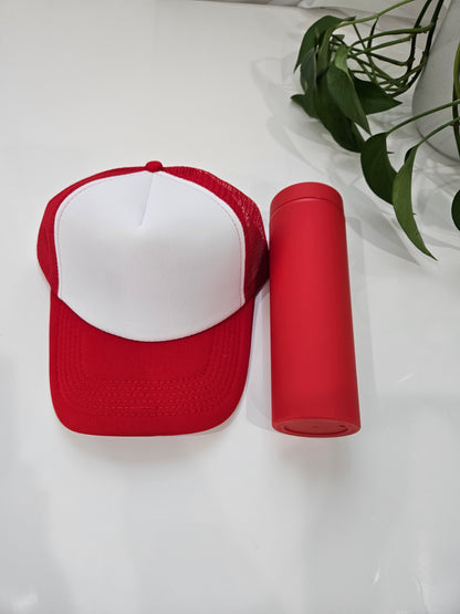 Gorra+ termo  rojo de 16oz con pitillo