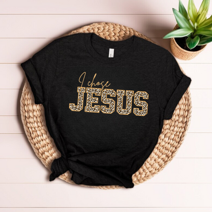 "I chose Jesus" T-shirt Leopardo manga corta. Animal Print