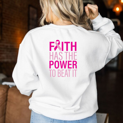 Sweater Blanco 'Faith Has the Power to Beat It' abrigo, cancer de mama