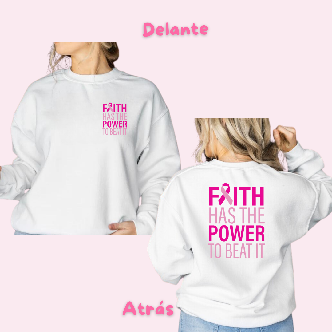 Sweater Blanco 'Faith Has the Power to Beat It' abrigo, cancer de mama