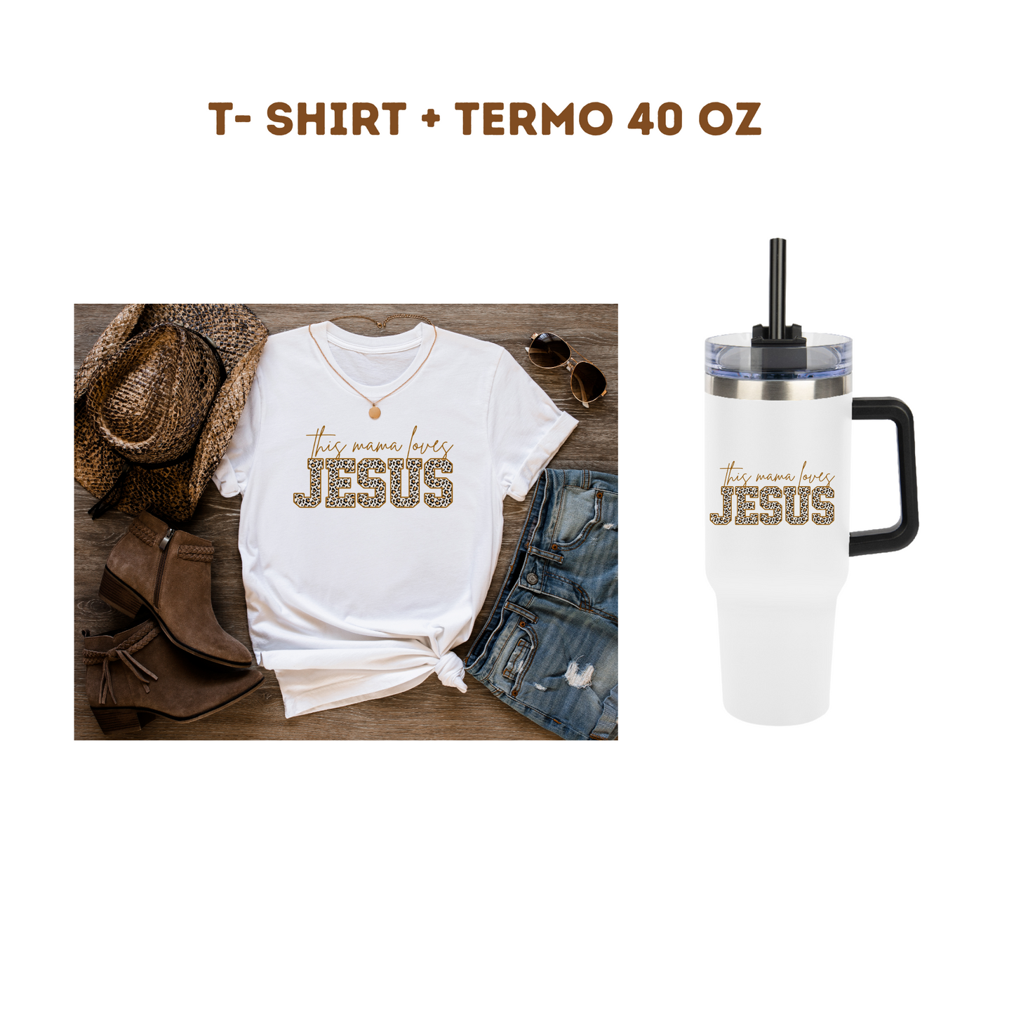 T- shirt  Leopardo + Termo 40 oz