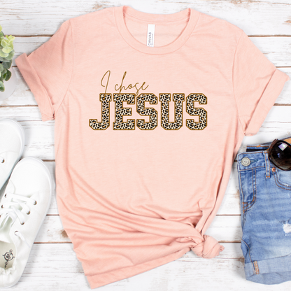 "I chose Jesus" T-shirt Leopardo manga corta. Animal Print