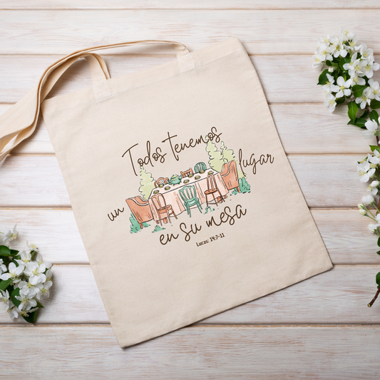 Tote Bag Natural Beige "TODOS TENEMOS UN LUGAR EN SU MESA"