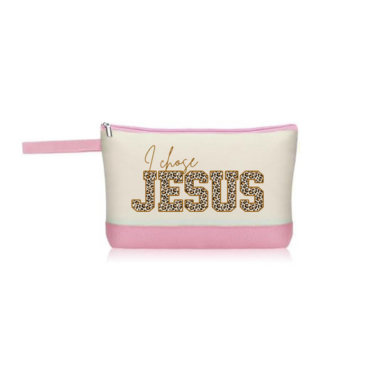 Small Bag  "I  chose Jesus" Whith zipper, cosmetic, Makeup, Pencil, Cartera, bolso