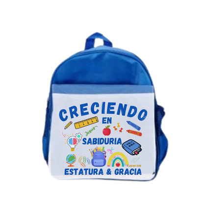 Mochila "CRECIENDO EN SABIDURIA" para niños- back to school- backpack