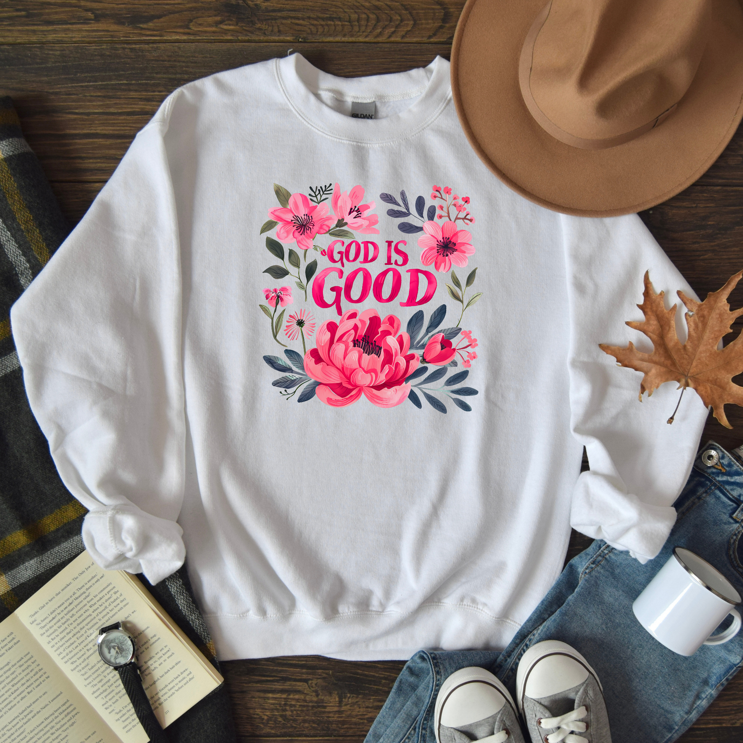 Sweater "God is Good" con Diseño Floral