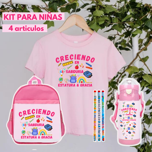 KIT ROSADO PARA NIÑAS CON 4 ARTICULOS