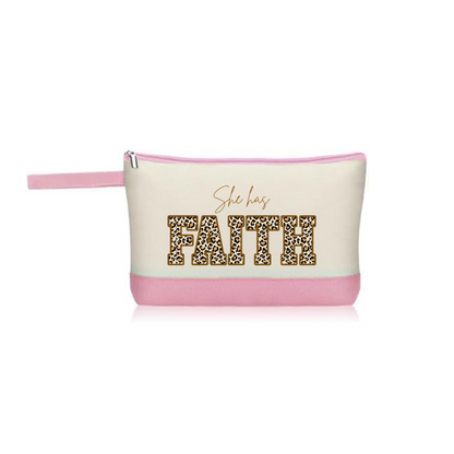 Small Bag  "She has Faith" With zipper, Cosmetic, Makeup, Pencil, Cartera, Bolso