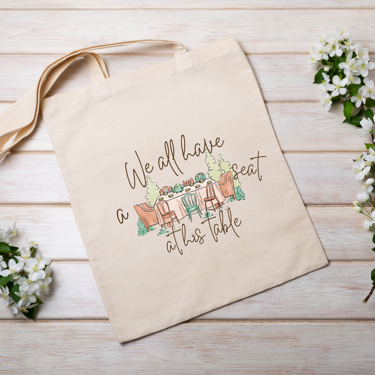 Tote Bag "We All Have a Seat at His Table" Natural Beige