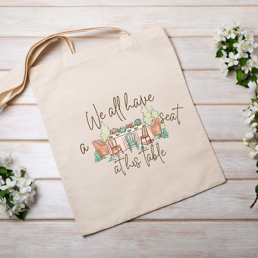 Tote Bag "We All Have a Seat at His Table" Natural Beige