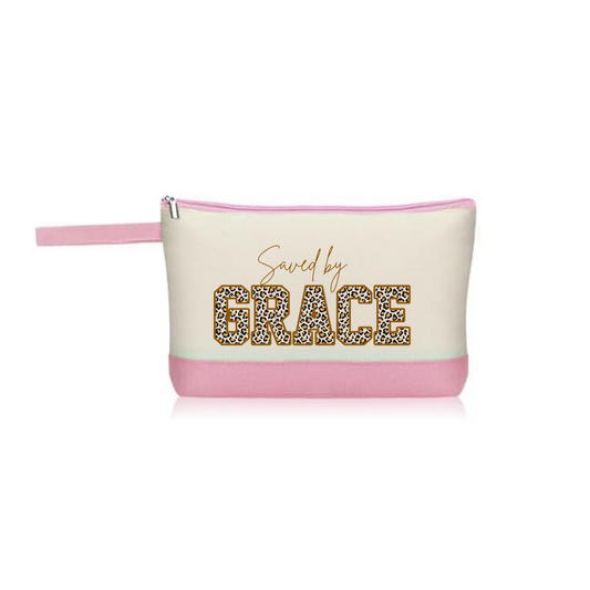 Small Bag  "Saved by Grace" With zipper, Cosmetic, Makeup, Pencil, Cartera, Bolso