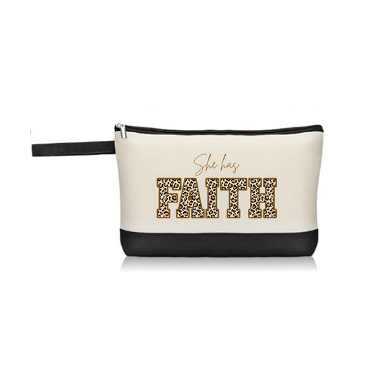 Small Bag  "She has Faith" With zipper, Cosmetic, Makeup, Pencil, Cartera, Bolso