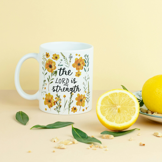 Taza "The Lord is My Strength" con Girasoles Amarillos – 12 oz