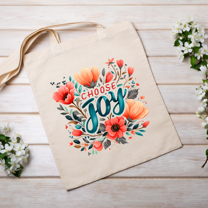 Tote Bag "Choose Joy" con Diseño Floreado