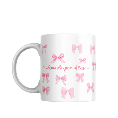 Taza de café Lazos Coquette "Amada por Dios" cerámica Coquette Pink Bow Coffee Ceramic Mug