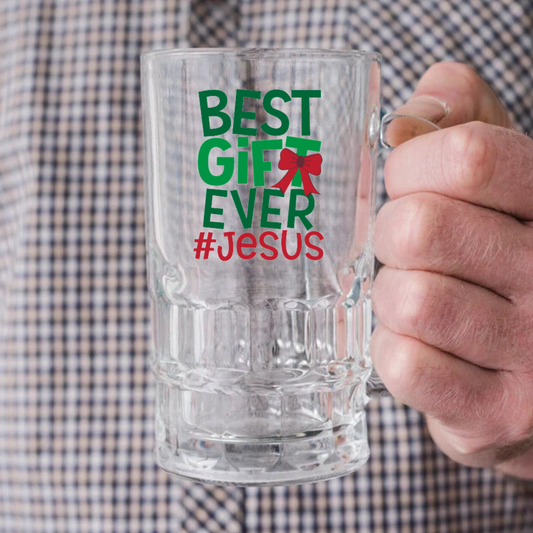 Vaso de Vidrio con Asa 26.5 oz "Best Gift Ever: Jesus"