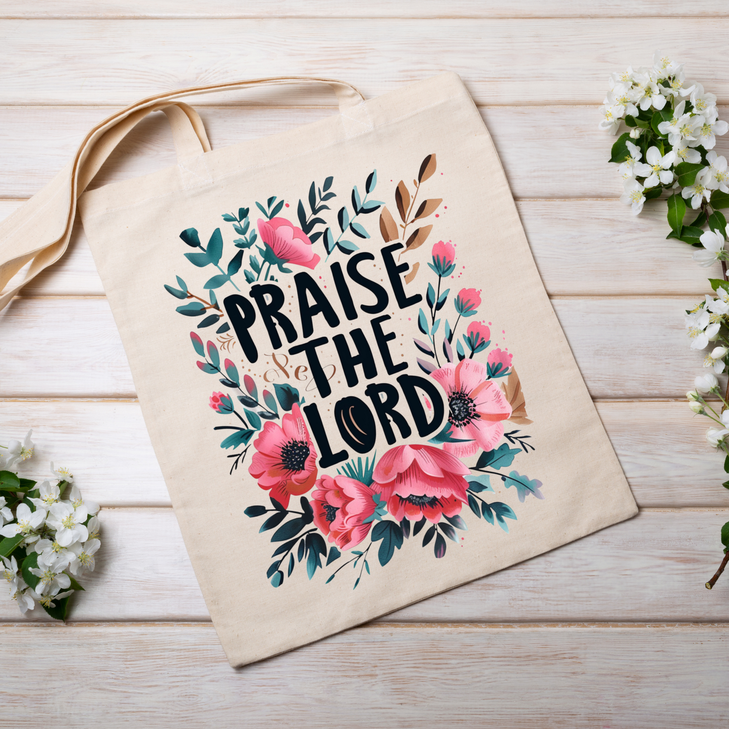 Tote Bag "Praise the Lord" con Estilo Floreado