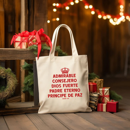 Tote Bag "Admirable Consejero, Dios Fuerte, Padre Eterno, Príncipe de Paz" – Inspirado en Isaías 9:6