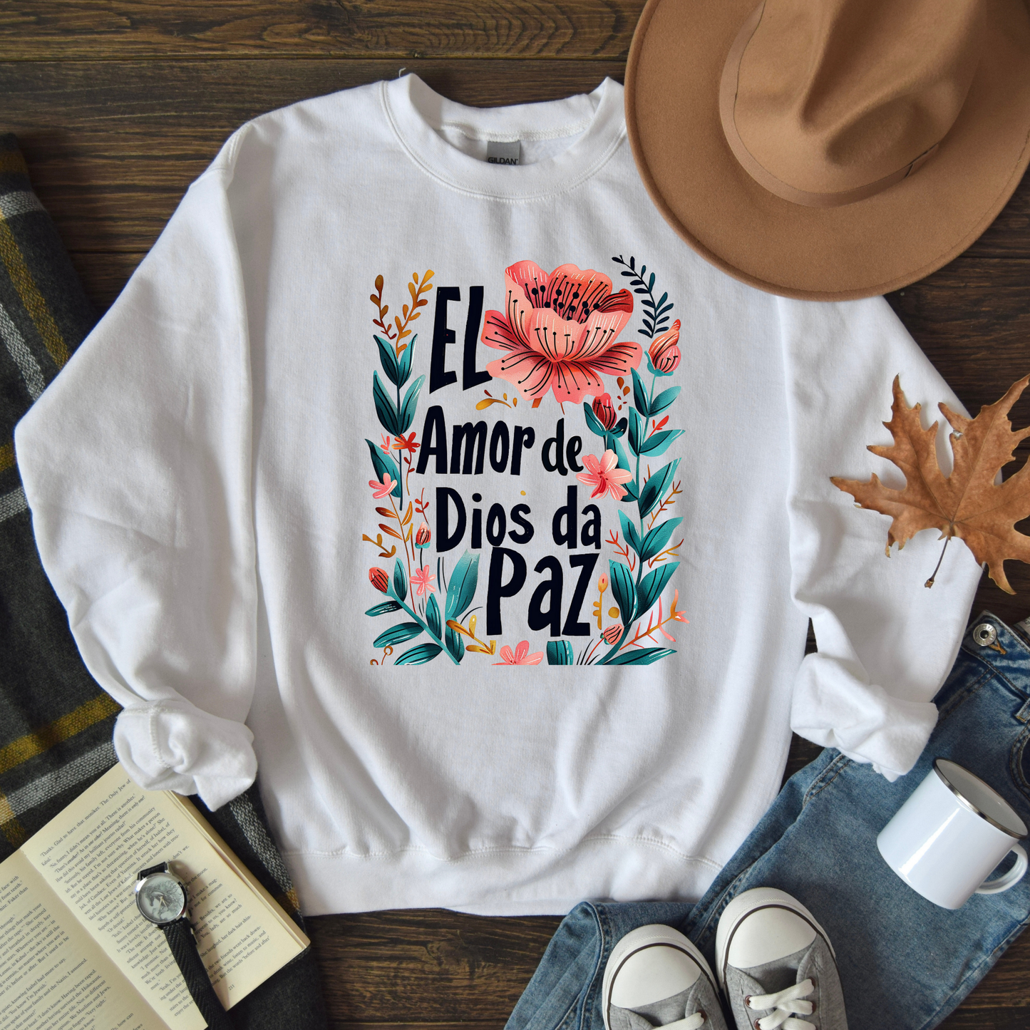 Sweater "El Amor de Dios Da Paz" con Diseño Floral