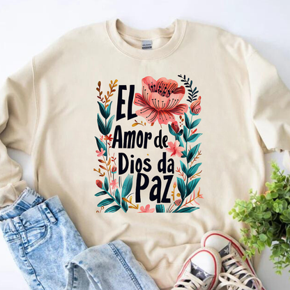 Sweater "El Amor de Dios Da Paz" con Diseño Floral