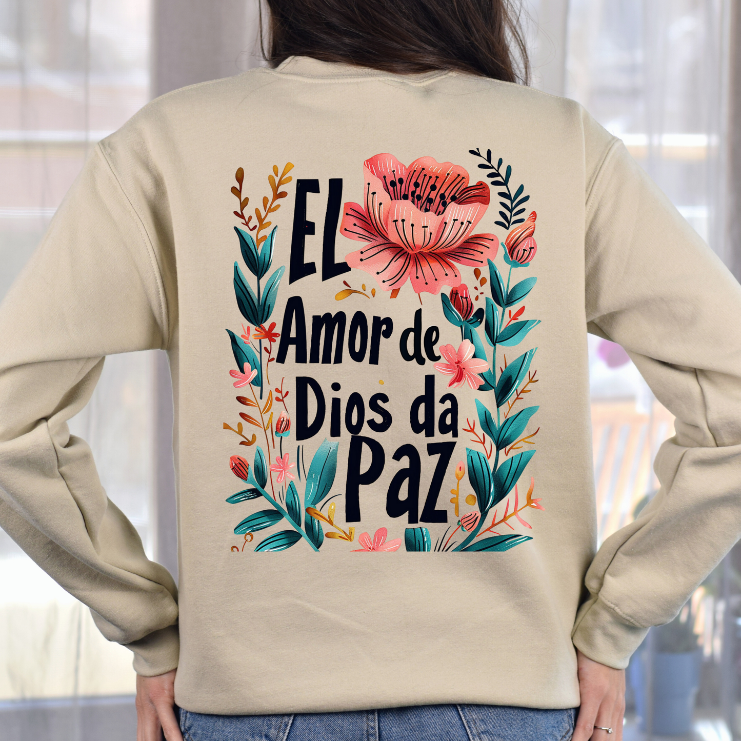 Sweater "El Amor de Dios Da Paz" con Diseño Floral