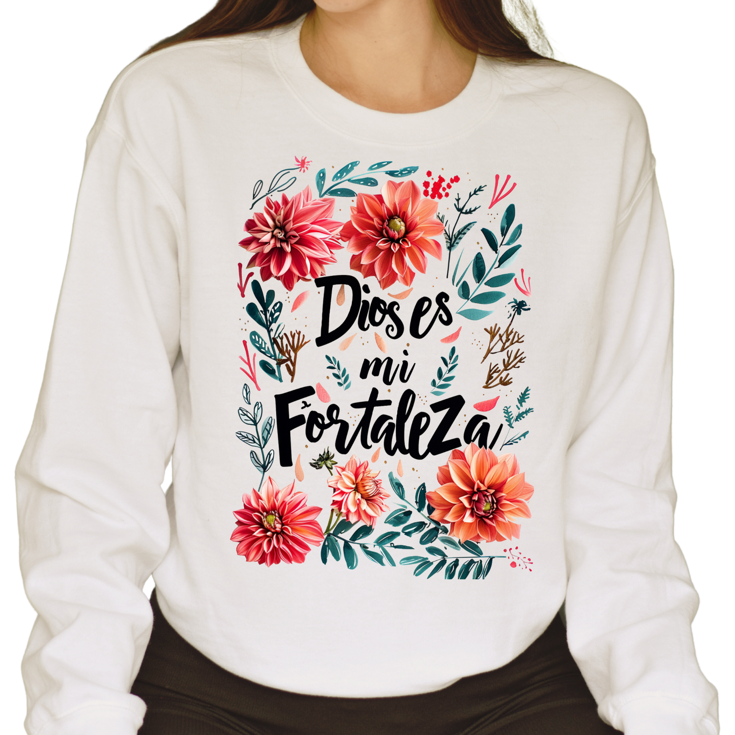 Sweater "Dios es Mi Fortaleza" con Diseño Floral