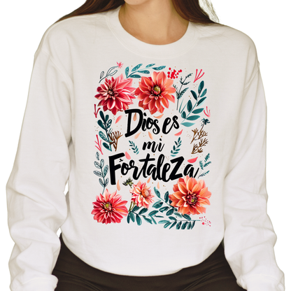 Sweater "Dios es Mi Fortaleza" con Diseño Floral