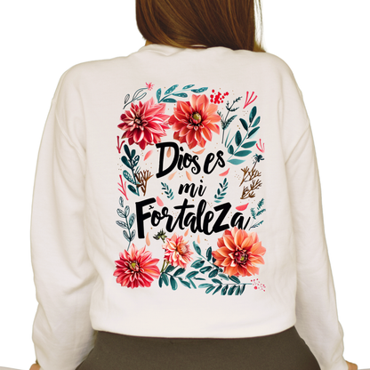 Sweater "Dios es Mi Fortaleza" con Diseño Floral