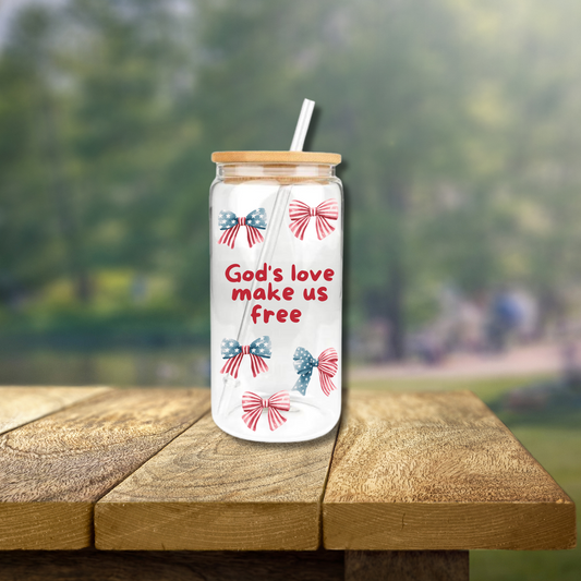 "God's love" Vaso de vidrio con tapa de bambú- lazos