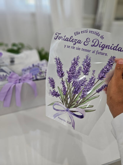 "Gift Box de Lavanda: Sweater para personalizar +gel de baño +jabón en pasta de lavanda +lazo morado.