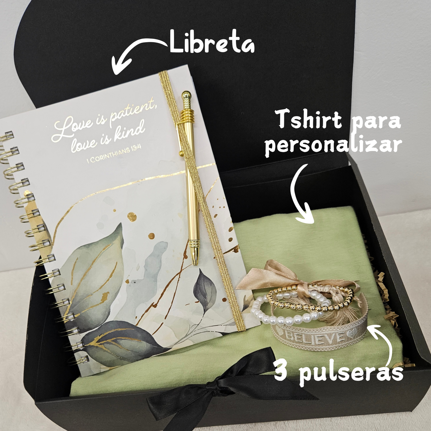 Giftbox-3 artículos (LibretaLibreta+ Tshirt +pulseras)